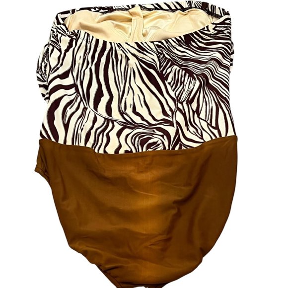 Niki Wior Womens One Piece Brown/White Leaf Print Swimsuit Size 14 Nylon/Spandex - Picture 2 of 6